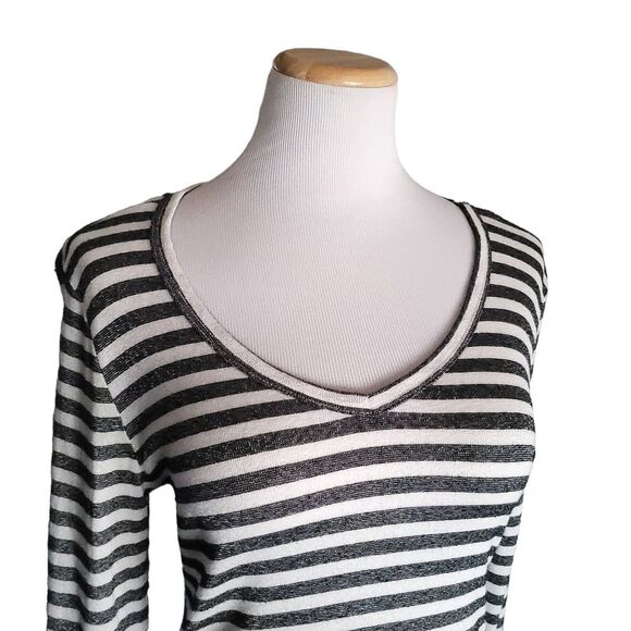 Michael Stars Anthropologie Shine striped V-Neck Long Sleeve Tee Womens M/L - Picture 5 of 11